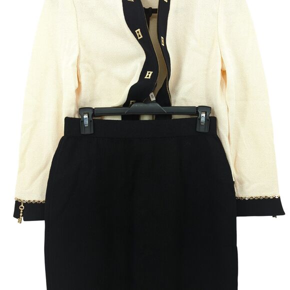 St John Evening Women 4 Santana Suit Blazer Midi Skirt White Black Key FALL 2001 - Picture 9 of 11